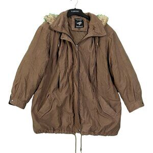 Bromley Womens‎ Brown Moleskin Parka Coat Genuine Racoon Fur Hood Size 3X